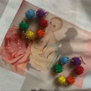 🍉Rainbow fuzzy pom pom earrings🍓